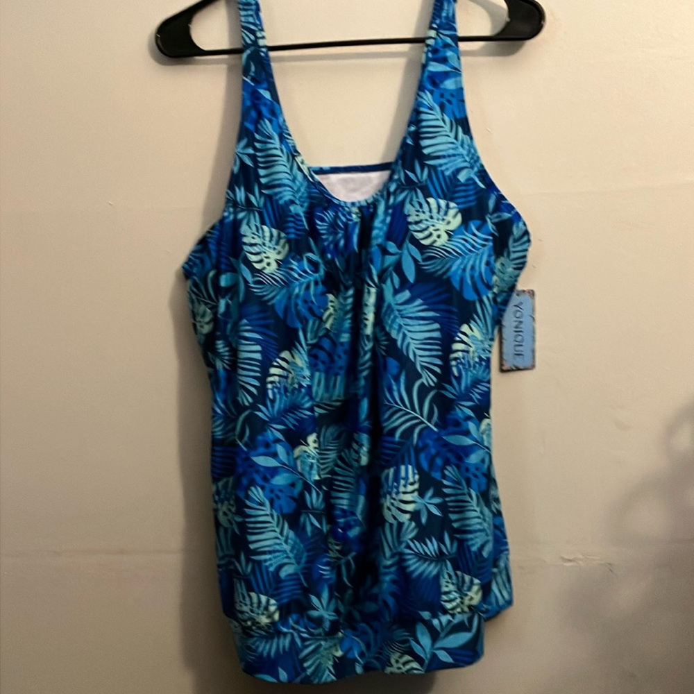 Blue Tropical Print Tank Top